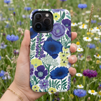 Floral Blue & Purple Tough iPhone Case | Protective Botanical Phone Cover
