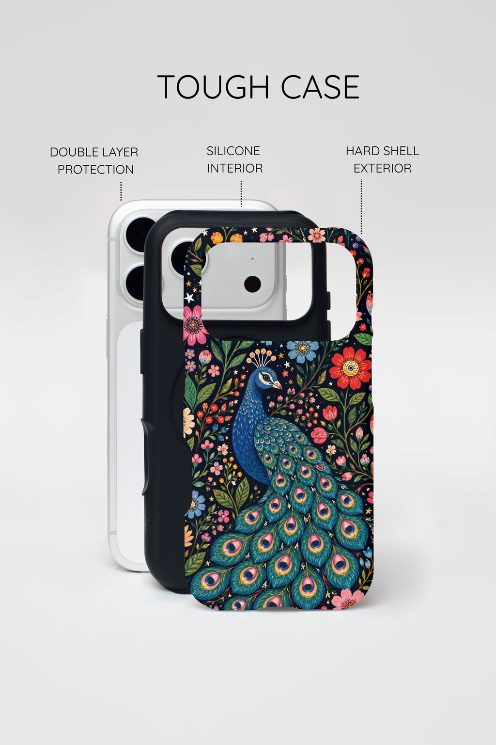 Peacock Floral Tough iPhone Case | Protective Phone Case with Colorful Garden Design