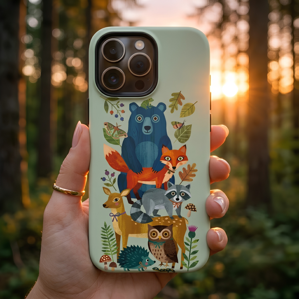 Woodland Stack iPhone Case | Cute Bear, Fox & Owl Protective Cover