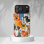 Colorful Dogs Pattern iPhone Case | Cute Watercolor Puppy Design Tough Case
