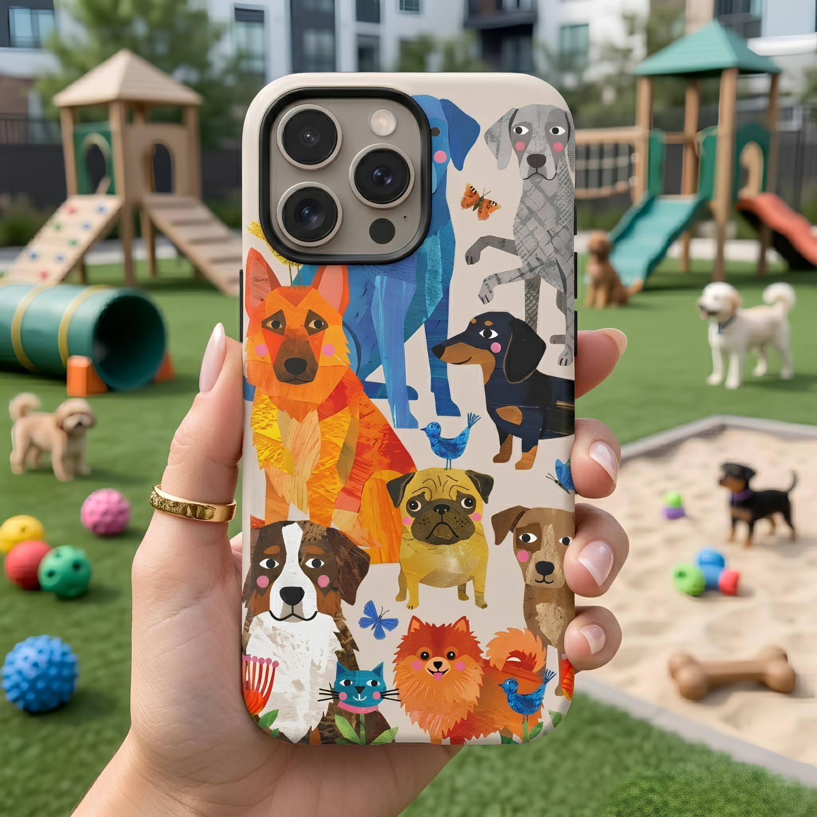 Colorful Dogs Pattern iPhone Case | Cute Watercolor Puppy Design Tough Case