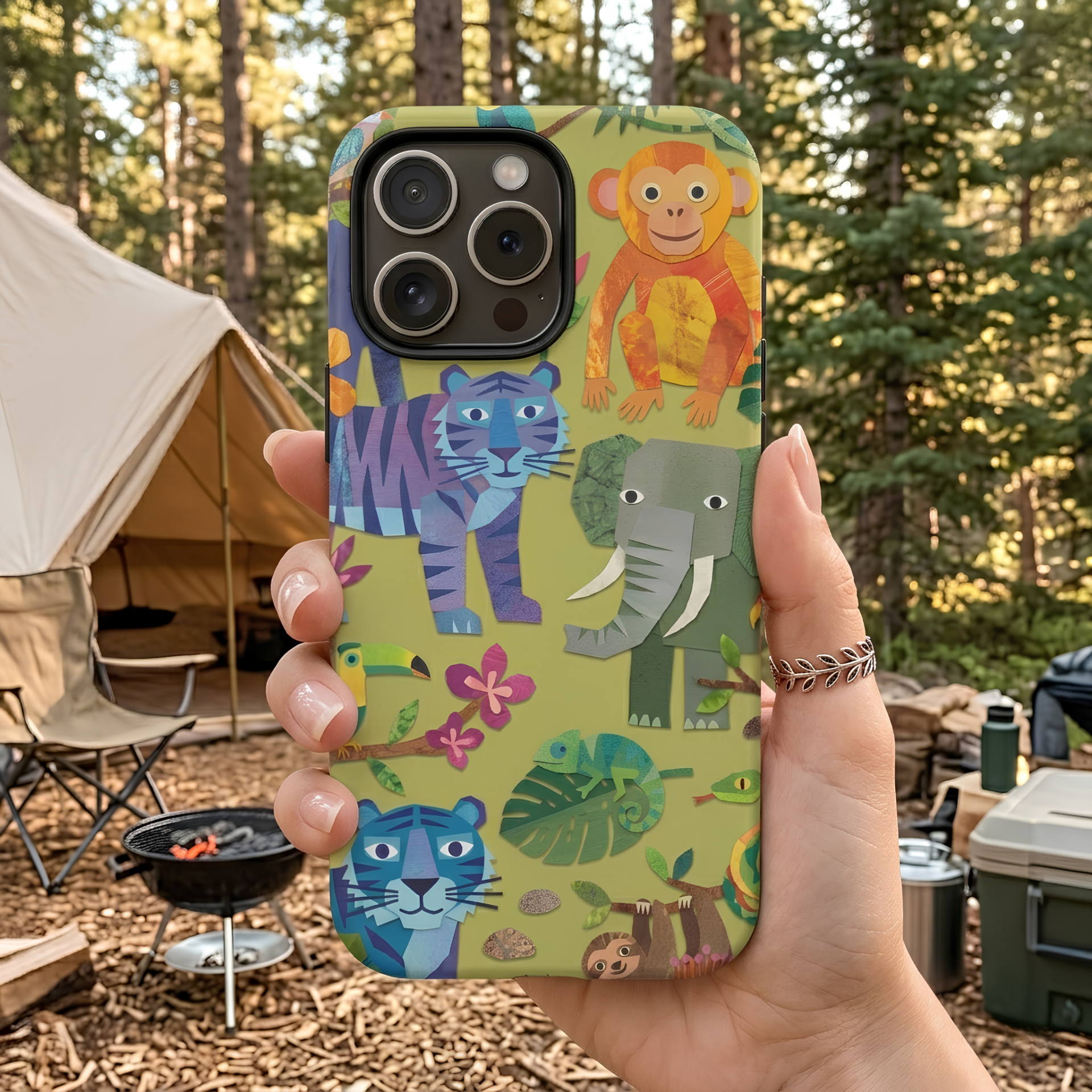 Jungle Animals Tough iPhone Case | Colorful Tiger, Elephant & Monkey Protective Cover