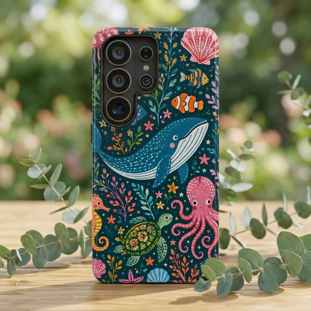 Underwater Friends Samsung Galaxy Phone Case | Whale, Octopus & Sea Life Floral Design