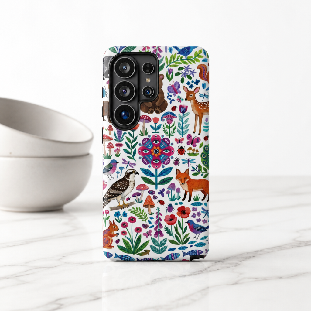 Wild Garden Samsung Galaxy Phone Case | Cute Forest Animals Floral Pattern Tough Case