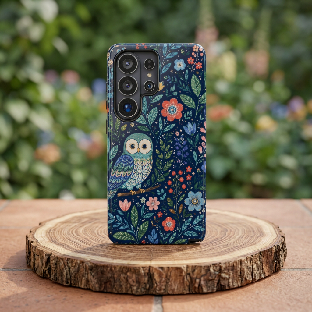 Owl Floral Samsung Galaxy Phone Case | Navy Botanical Protective Phone Cover