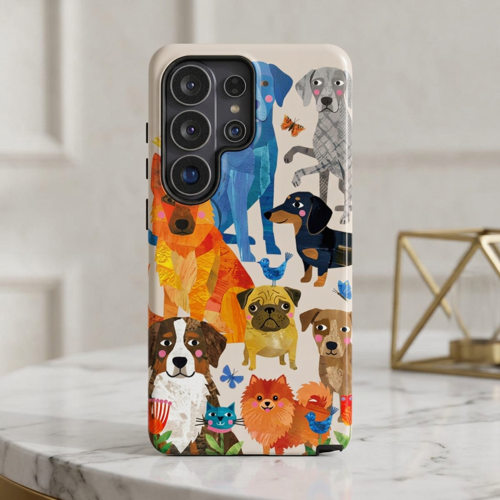 Colorful Dogs Pattern Samsung Galaxy Phone Case | Cute Watercolor Puppy Design Tough Case