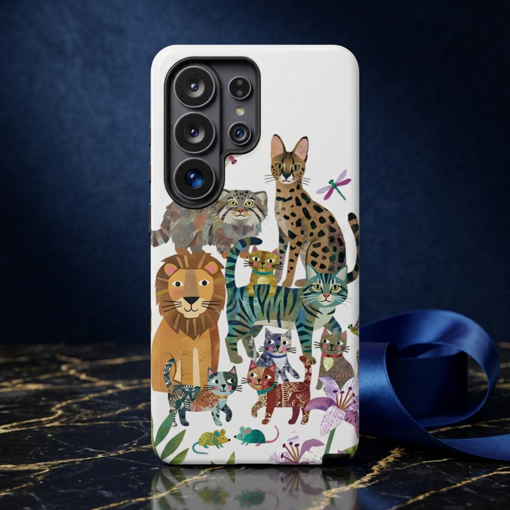 Cute Jungle Cats Samsung Galaxy Phone Case | Colorful Animal Safari Protective Case