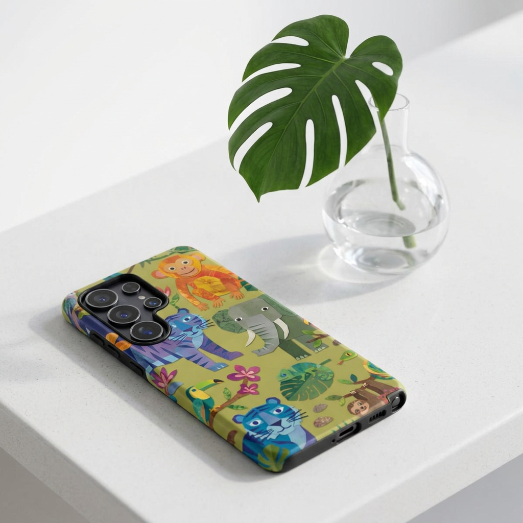 Jungle Animals Tough Samsung Galaxy Phone Case | Colorful Tiger, Elephant & Monkey Protective Cover