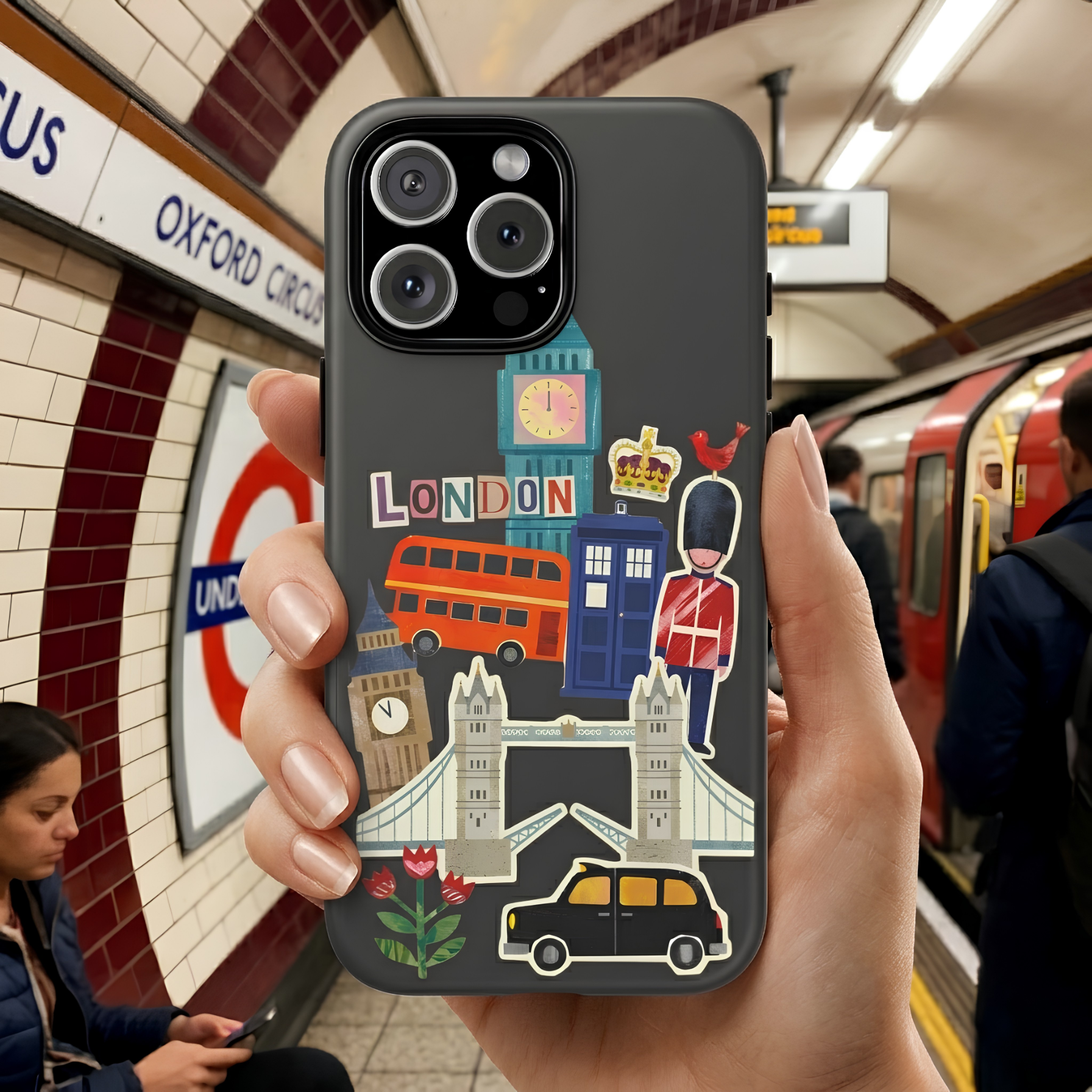 London Travel iPhone Case Aesthetic Sticker Collage Cute Retro City Cover