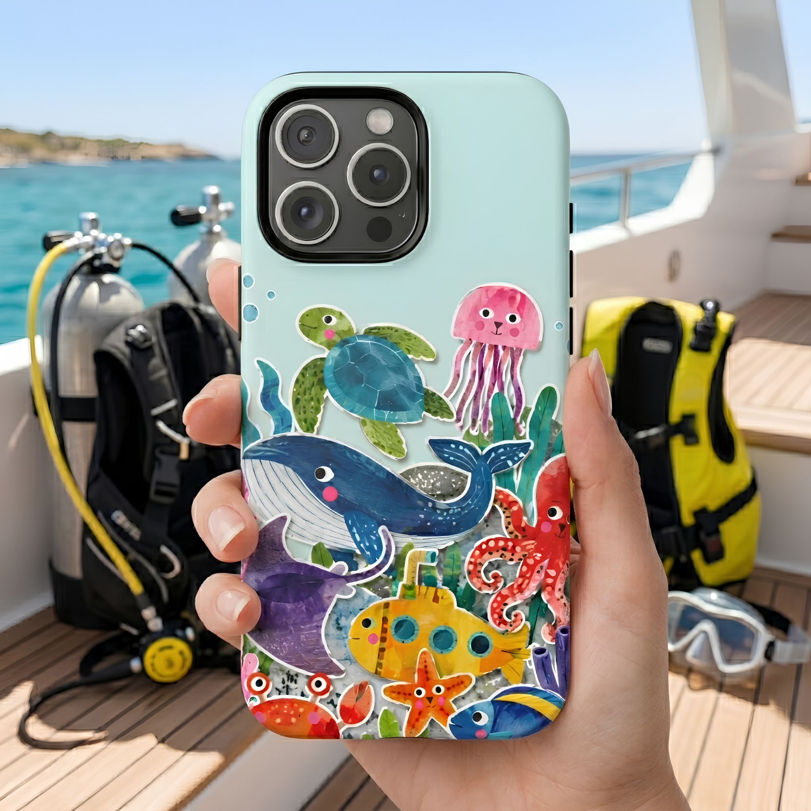 Cute Coastal Ocean iPhone Case | Aesthetic Whale Turtle Marine Life Cover