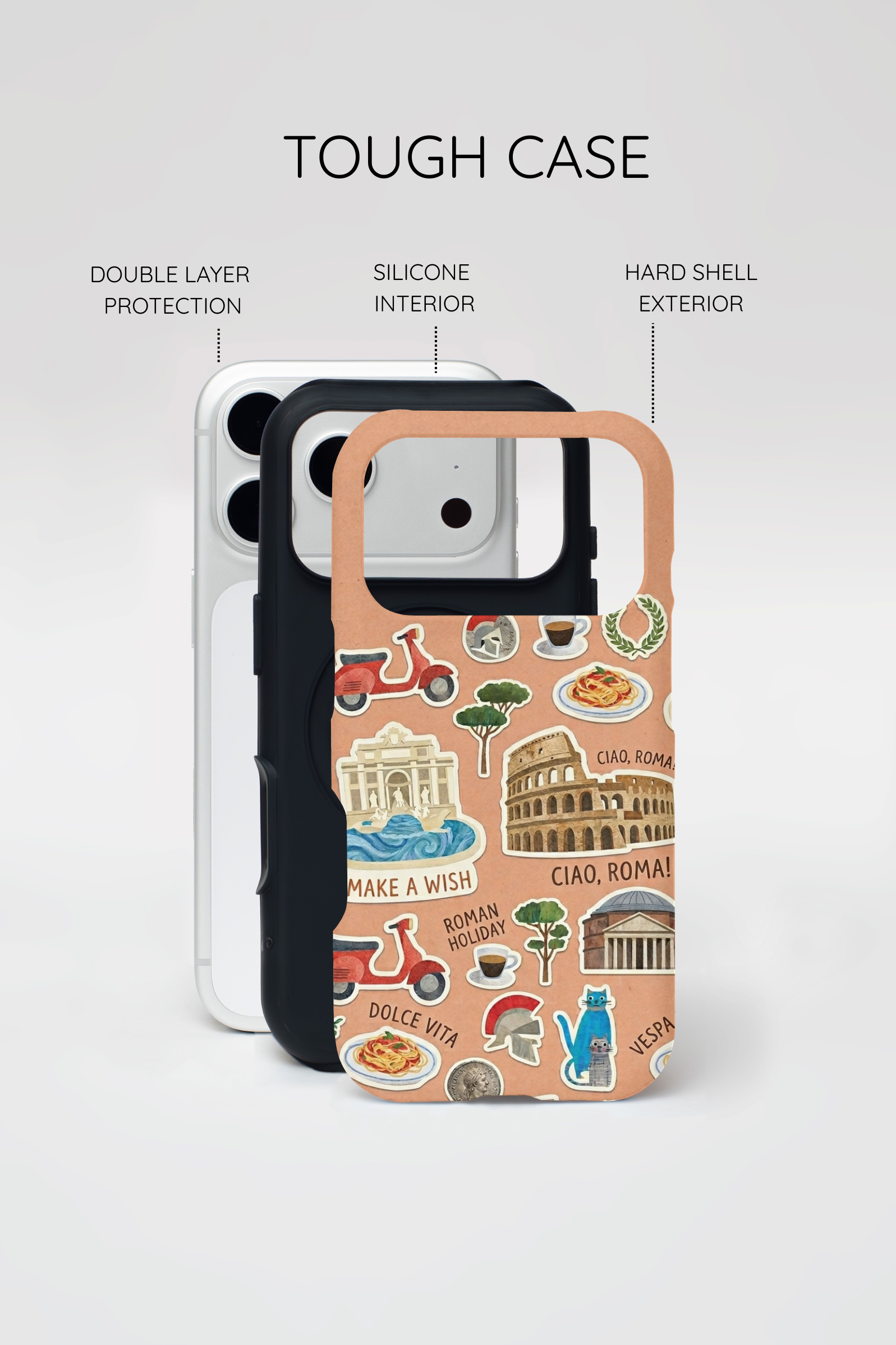Rome Italy Travel Tough iPhone Case | Terracotta Scrapbook Sticker Cover