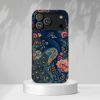 Peacock Floral Tough iPhone Case | Antique Indigo Gold Art Cover