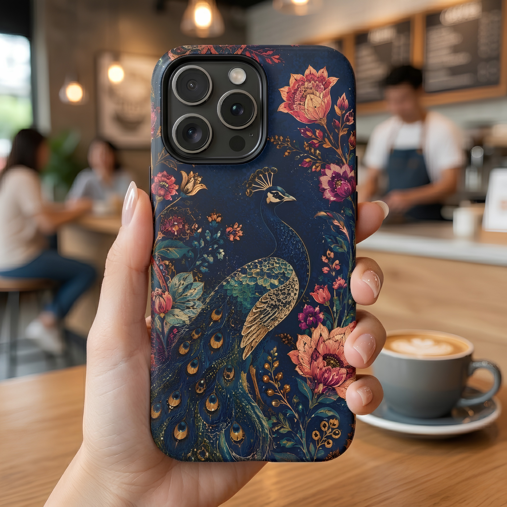 Peacock Floral Tough iPhone Case | Antique Indigo Gold Art Cover