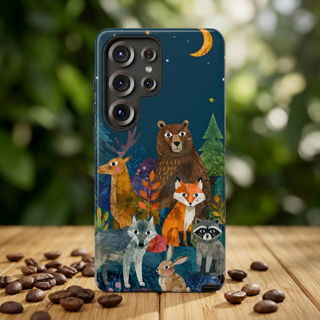 Forest Friends Samsung Galaxy Phone Case | Nighttime Woodland Animals Design