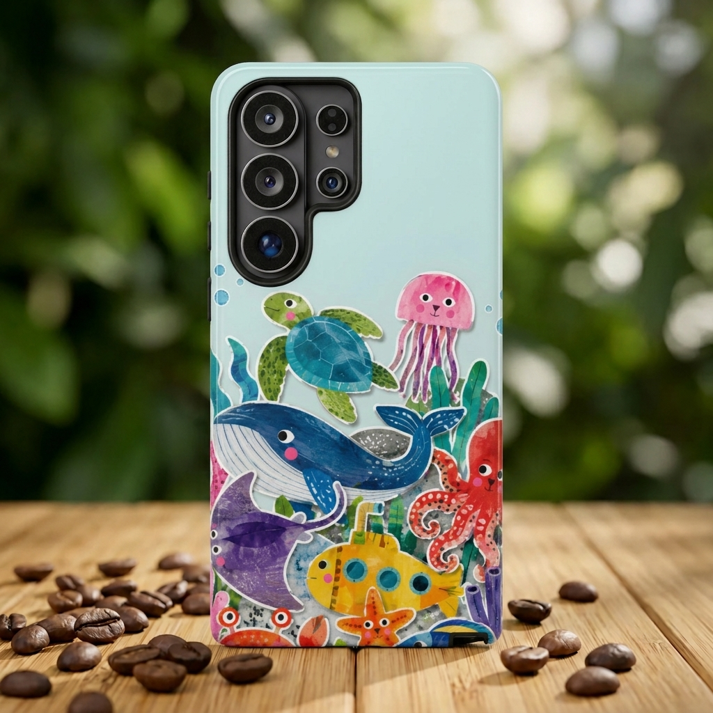 Cute Coastal Ocean Samsung Galaxy Phone Case | Aesthetic Whale Turtle Marine Life Cover