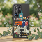 London Travel Samsung Galaxy Phone Case Aesthetic Sticker Collage Cute Retro City Cover