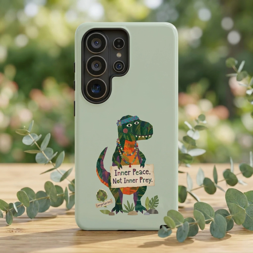 Funny T Rex Tough Samsung Galaxy Phone Case | Sage Green Inner Peace Dinosaur Cover