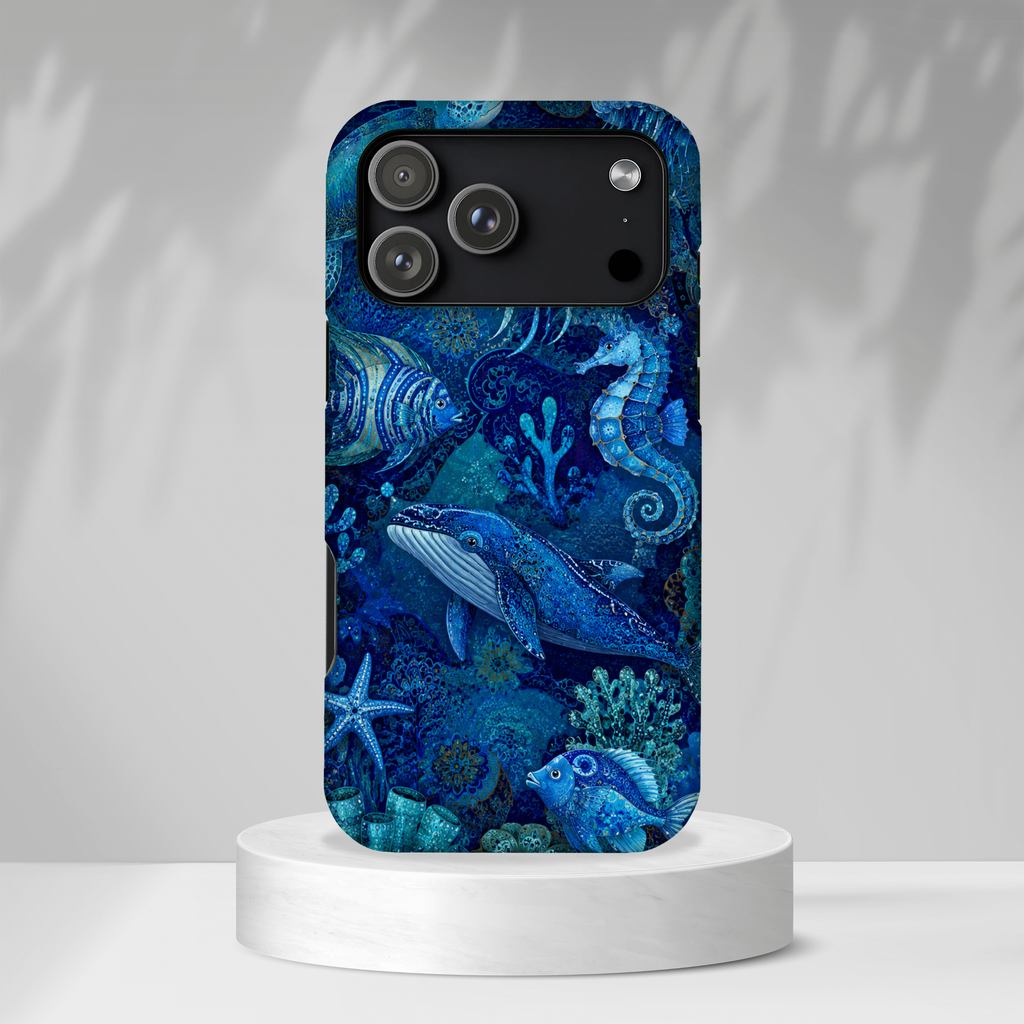 Ocean Animals Tough iPhone Case | Navy Blue Undersea Whale Cover