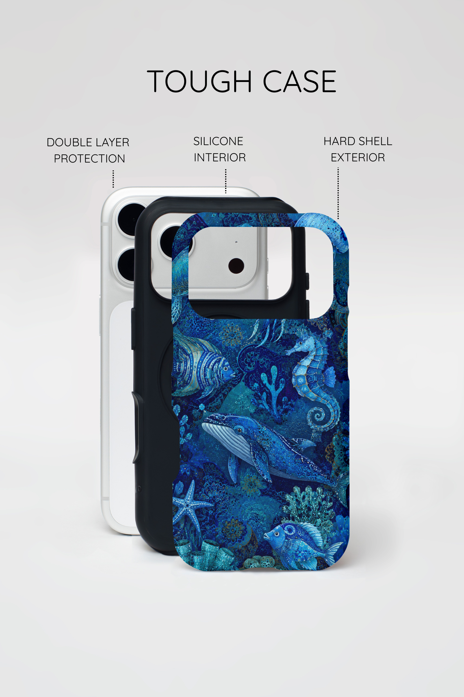 Ocean Animals Tough iPhone Case | Navy Blue Undersea Whale Cover
