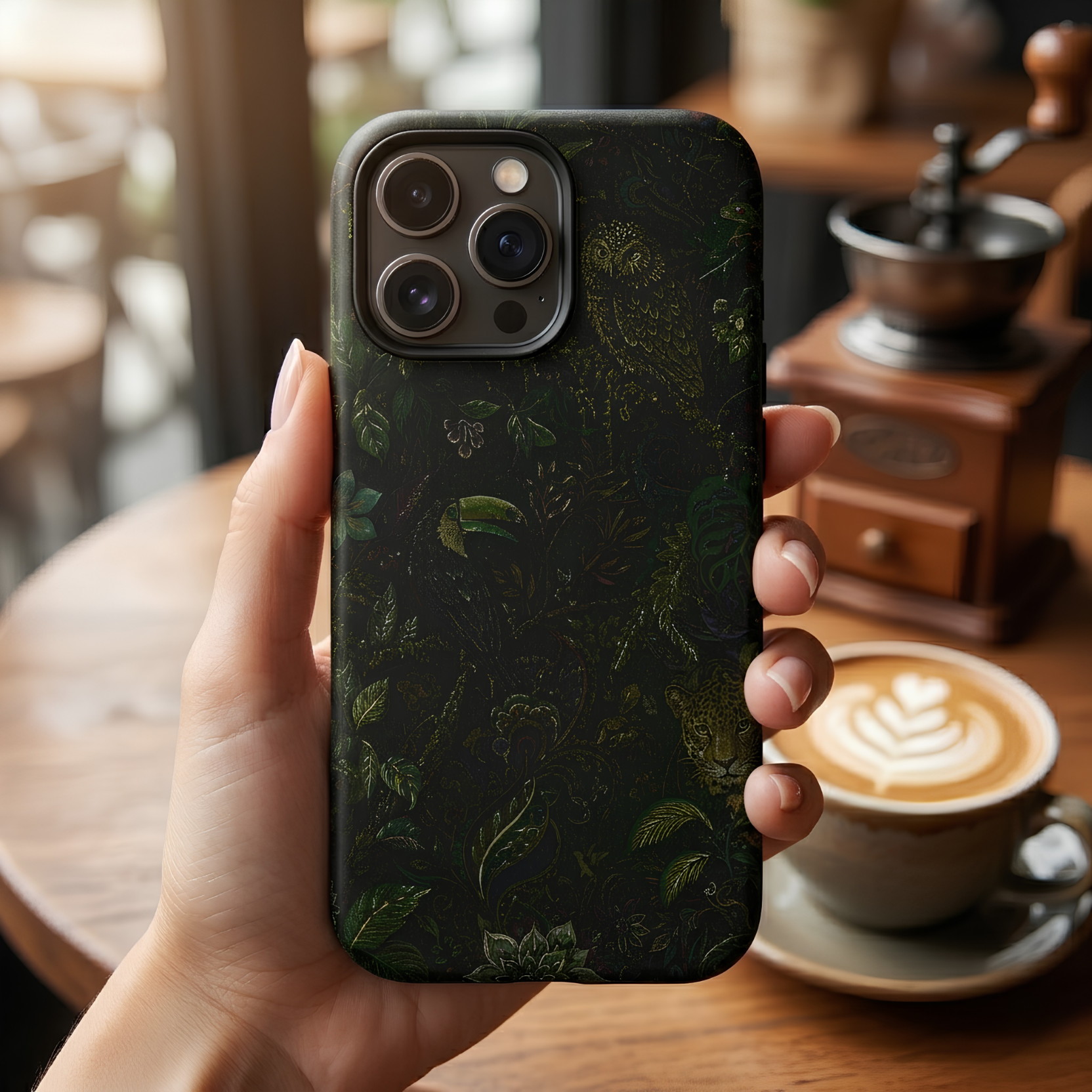 Dark Botanical Tough iPhone Case | Moody Forest Owl Cover