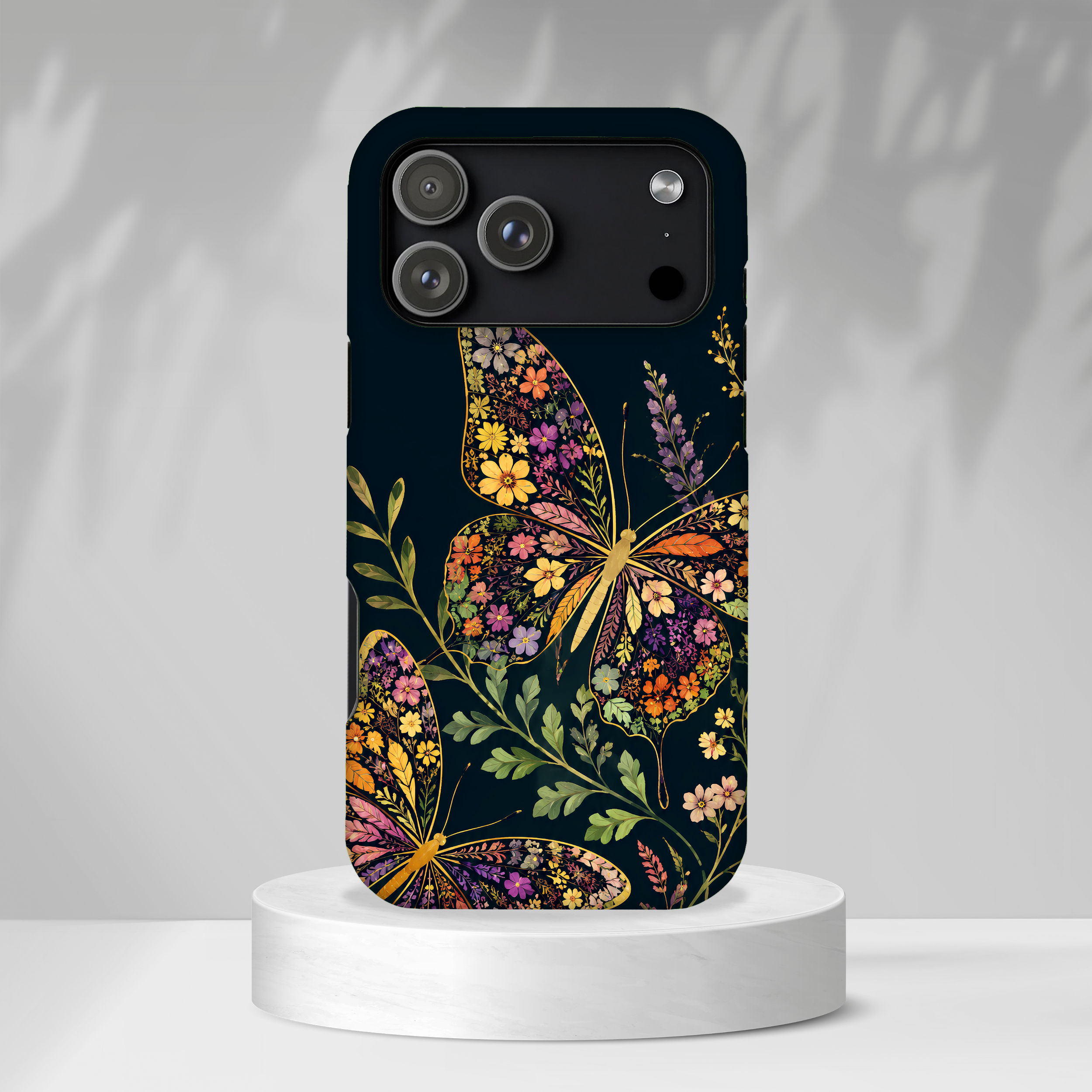 Floral Butterfly Tough iPhone Case | Cute Cottagecore Gold Lavender Cover