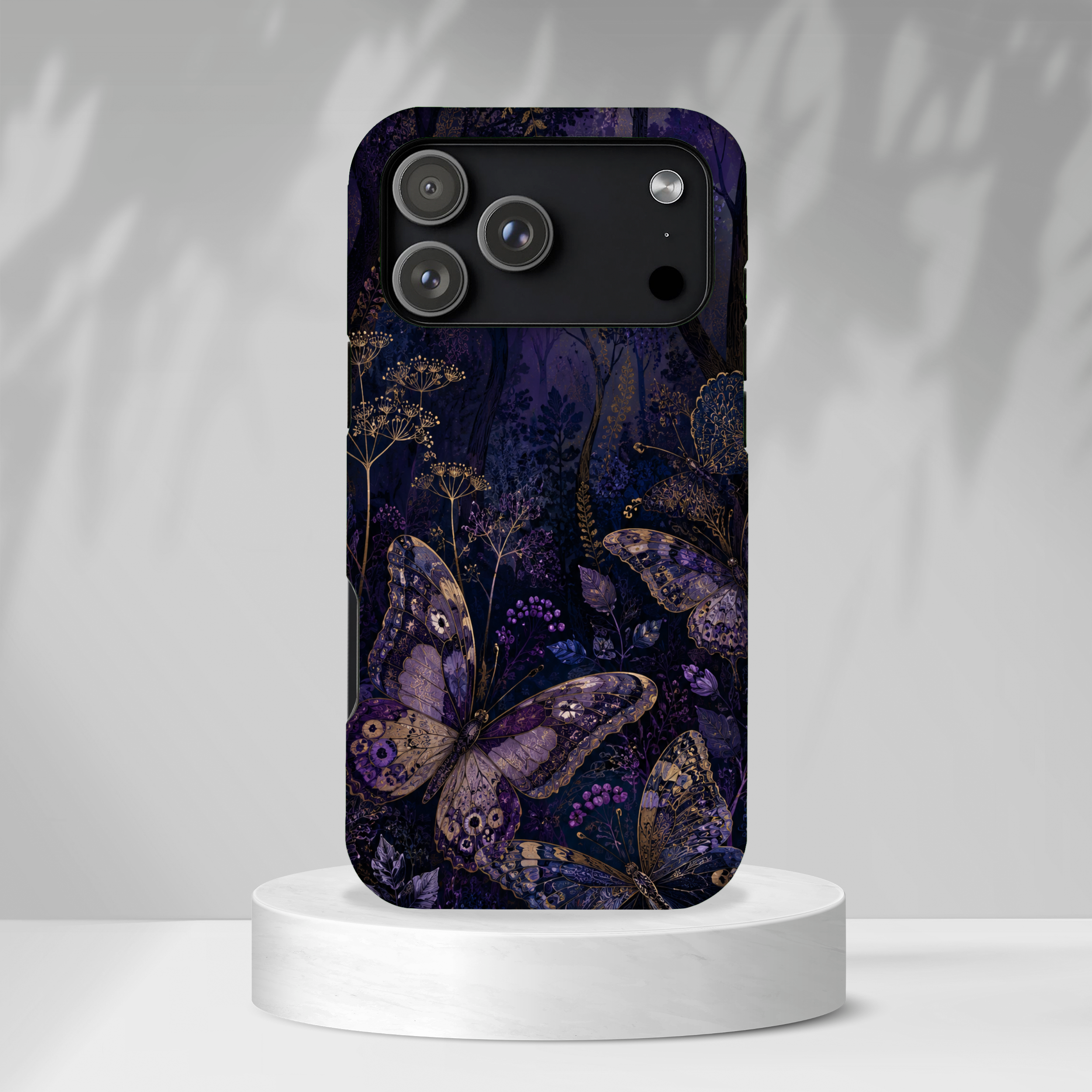 Purple Night Butterflies iPhone case | Moody Purple Floral Cover