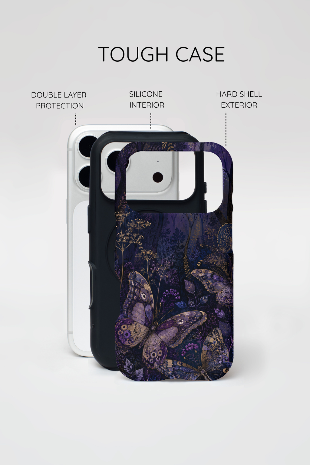 Purple Night Butterflies iPhone case | Moody Purple Floral Cover