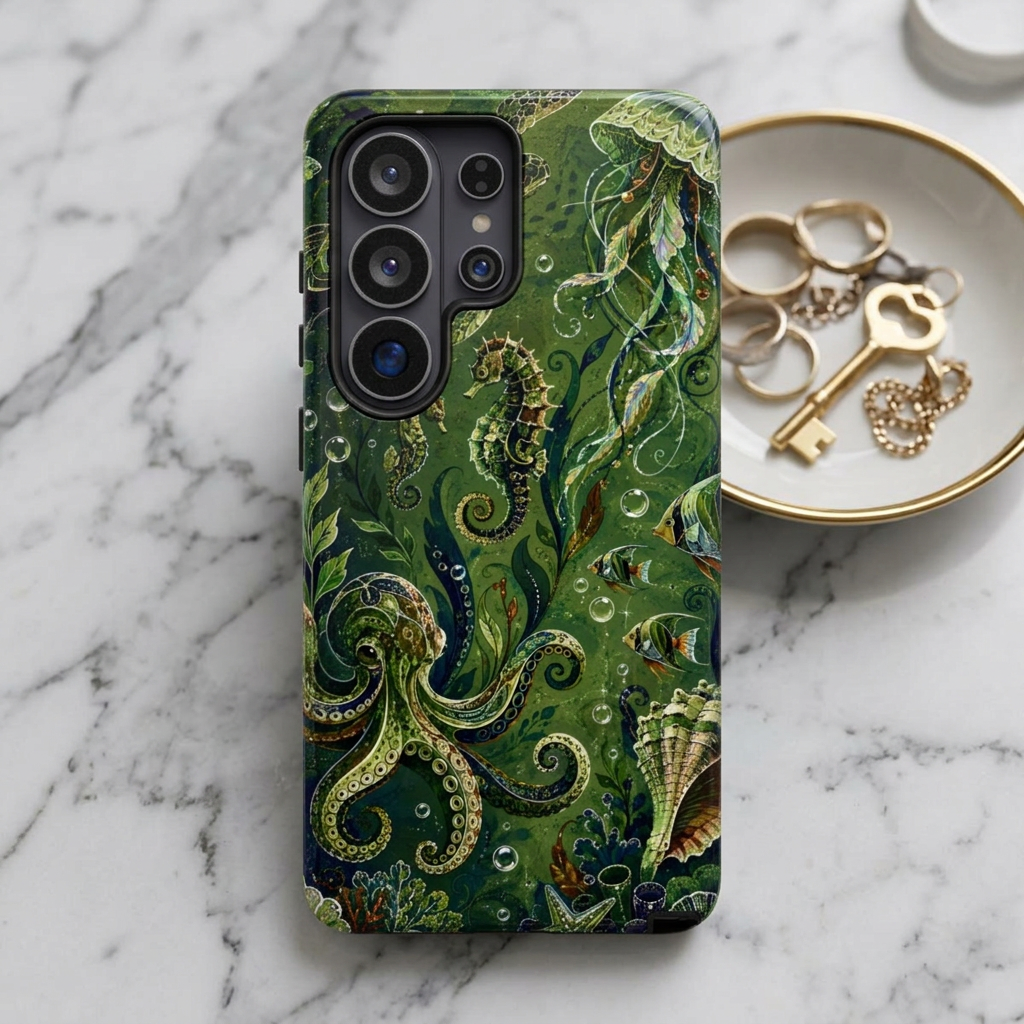 Octopus Tough Samsung Galaxy Phone Case | Jewel Green Ocean Animal Cover