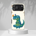 Meditating Dinosaur iPhone Case | Cute T-Rex with Butterflies and Bonsai