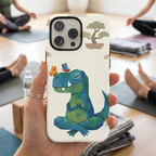 Meditating Dinosaur iPhone Case | Cute T-Rex with Butterflies and Bonsai