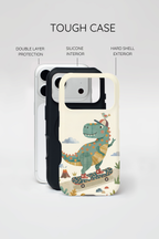 Cute Skateboarding Dinosaur Tough iPhone Case | Vintage Kid Aesthetic T Rex Cover