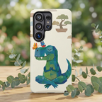 Meditating Dinosaur Samsung Galaxy Phone Case | Cute T-Rex with Butterflies and Bonsai