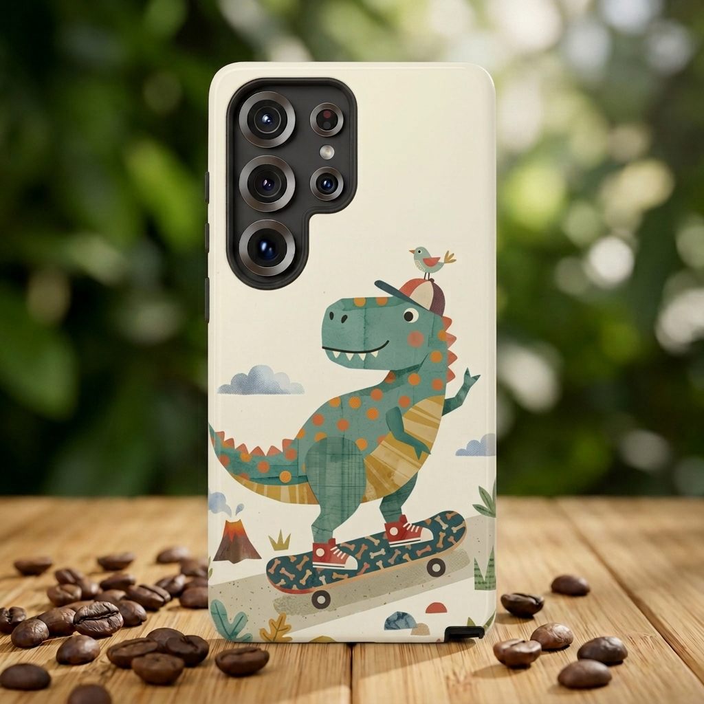 Cute Skateboarding Dinosaur Tough Samsung Galaxy Phone Case | Vintage Kid Aesthetic T Rex Cover