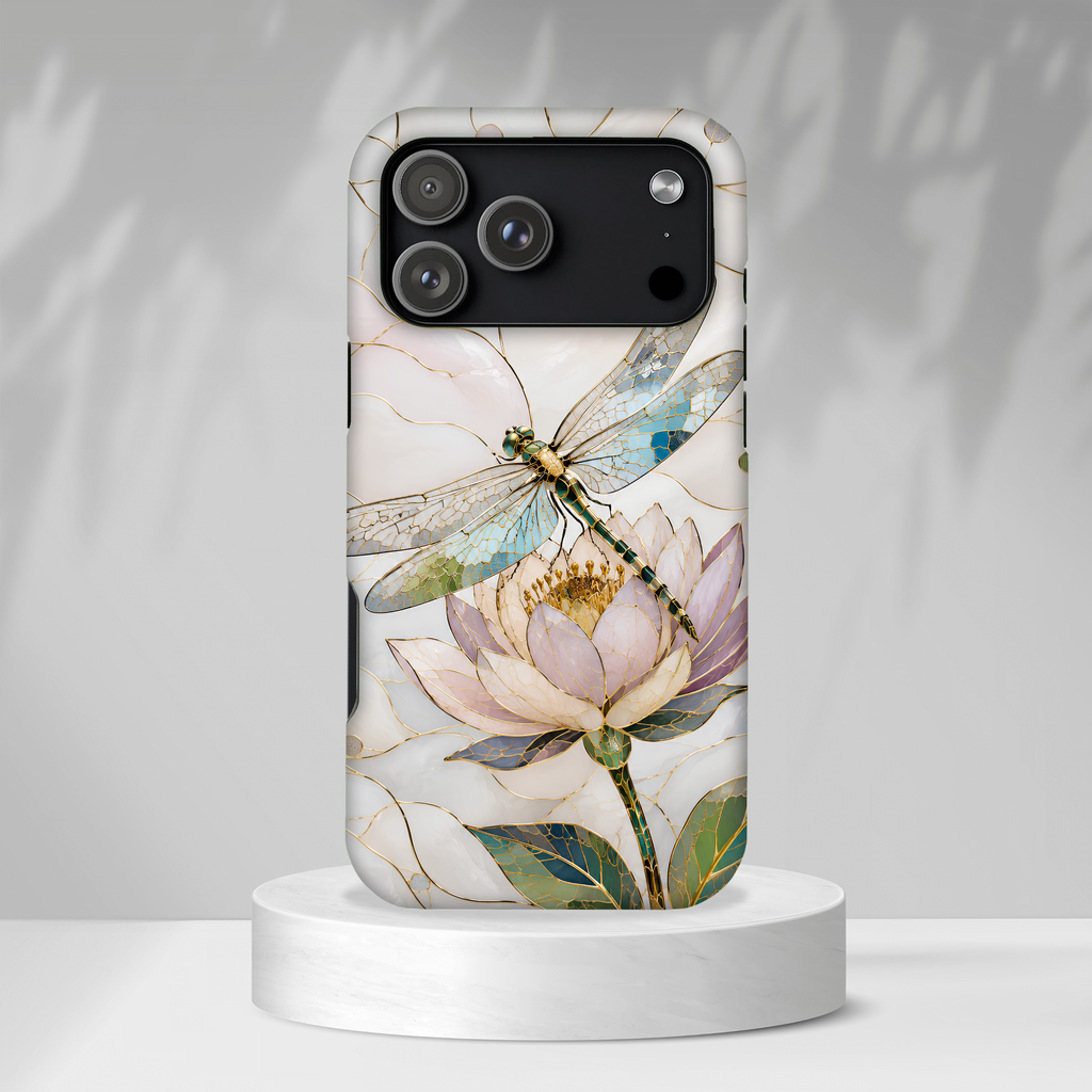 Dragonfly Lotus iPhone Case | Stained Glass Floral Phone Case