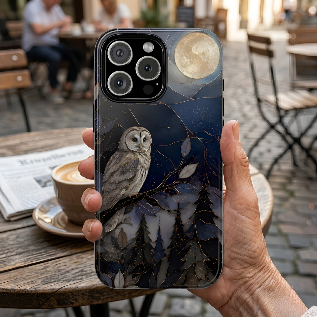 Owl Moon iPhone Case | Woodland Forest Night Art