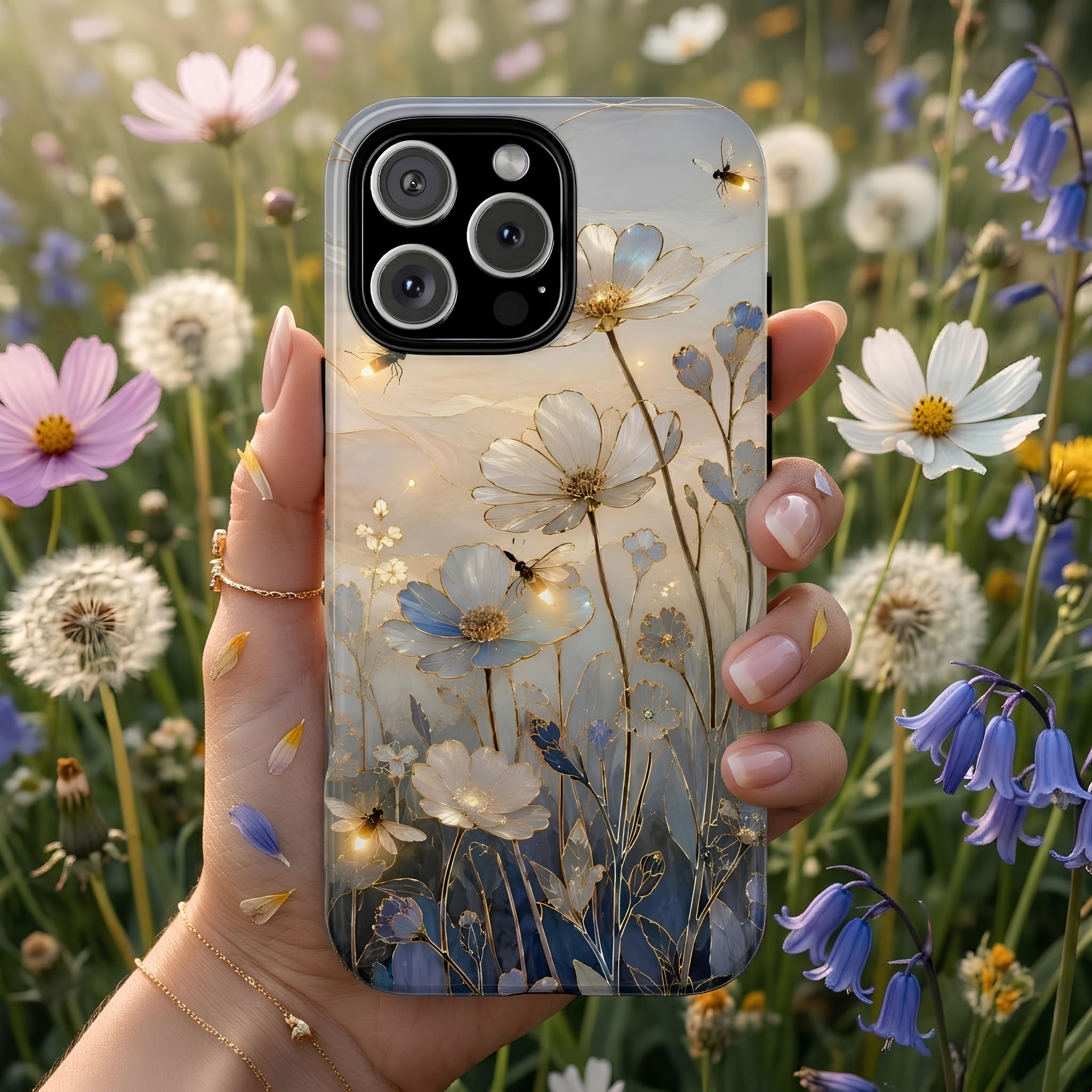 Moonlit Wildflower iPhone Case | Firefly Meadow Art Cover