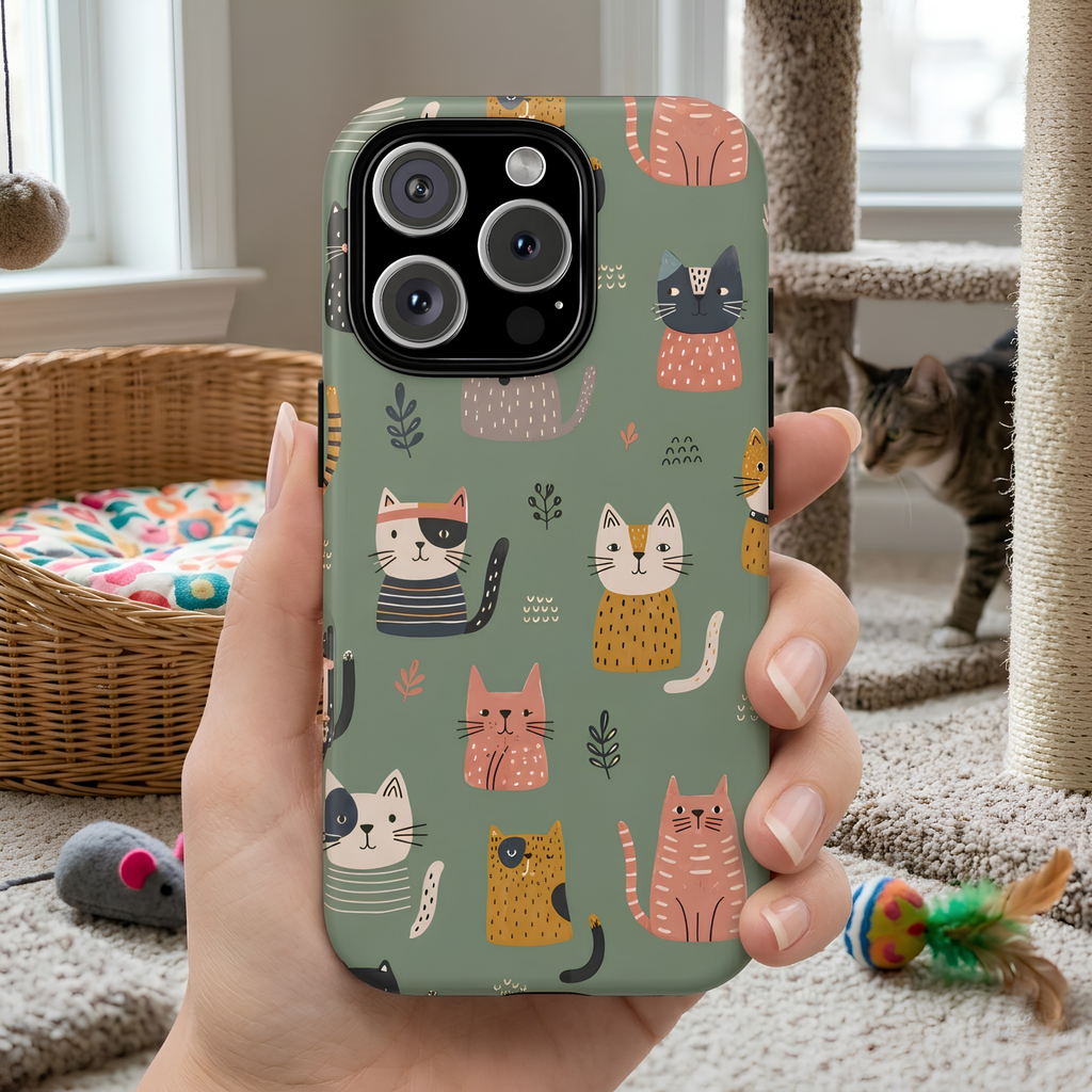 Cute Cat iPhone Case | Whimsical Cat Pattern Cover