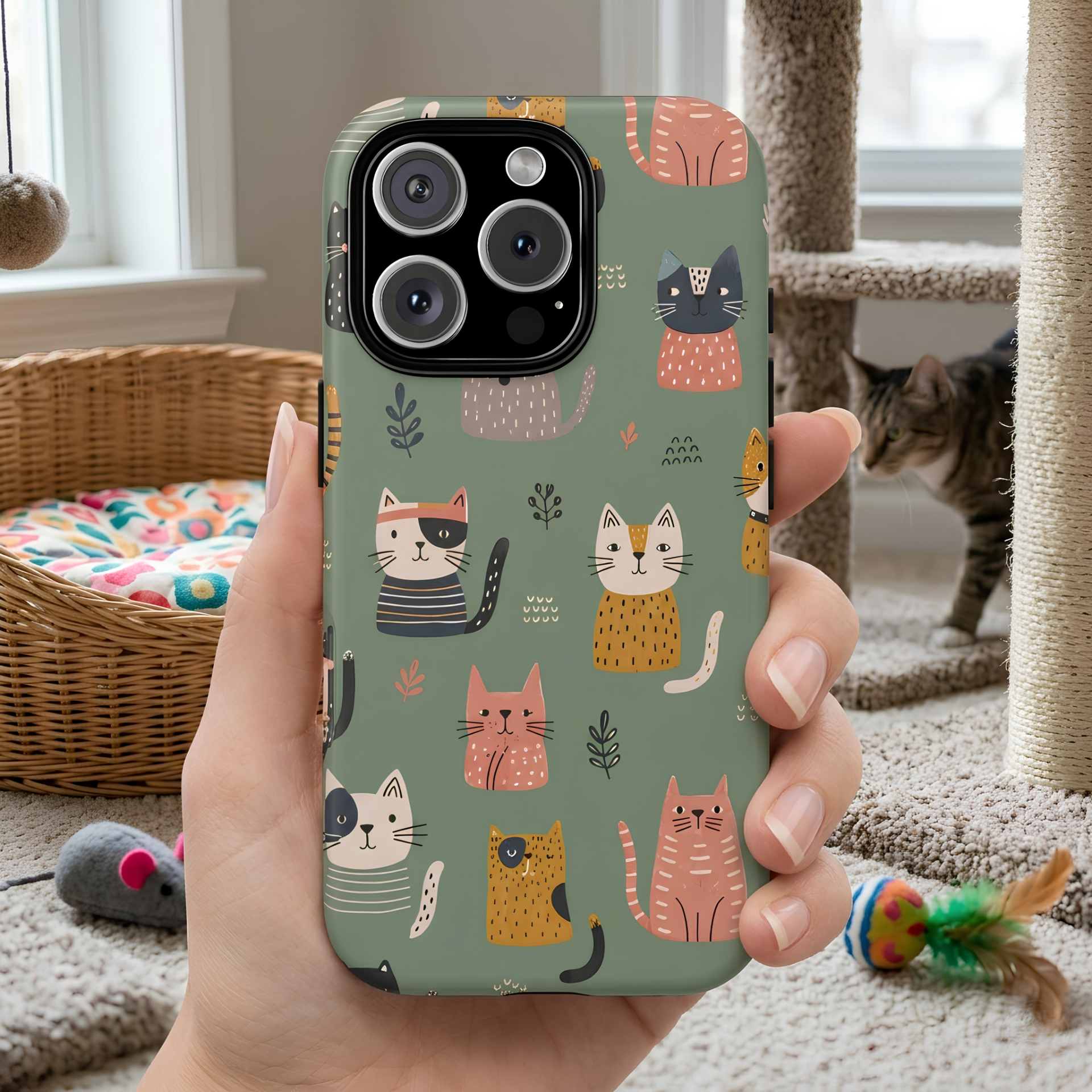 Cute Cat iPhone Case | Whimsical Cat Pattern Cover