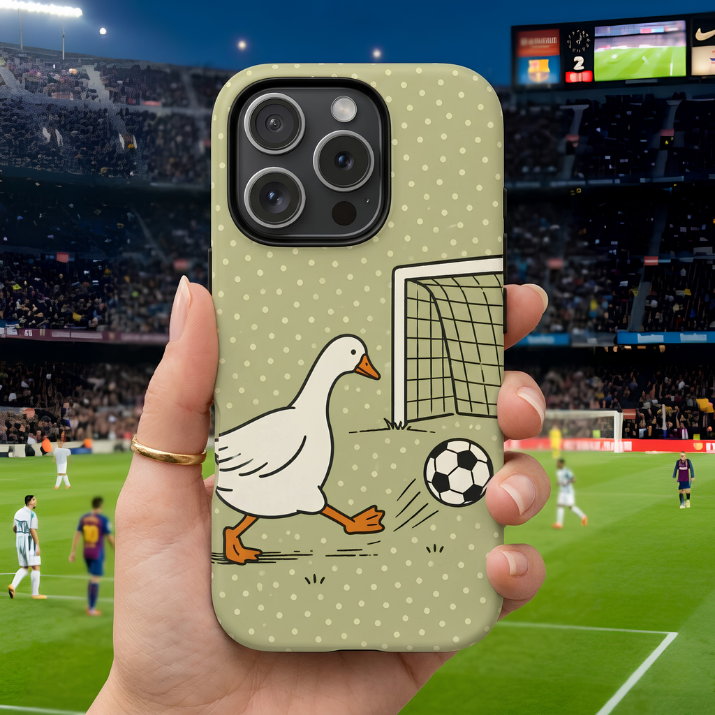 Funny Goose Soccer iPhone Case | Cute Sports Bird Cover