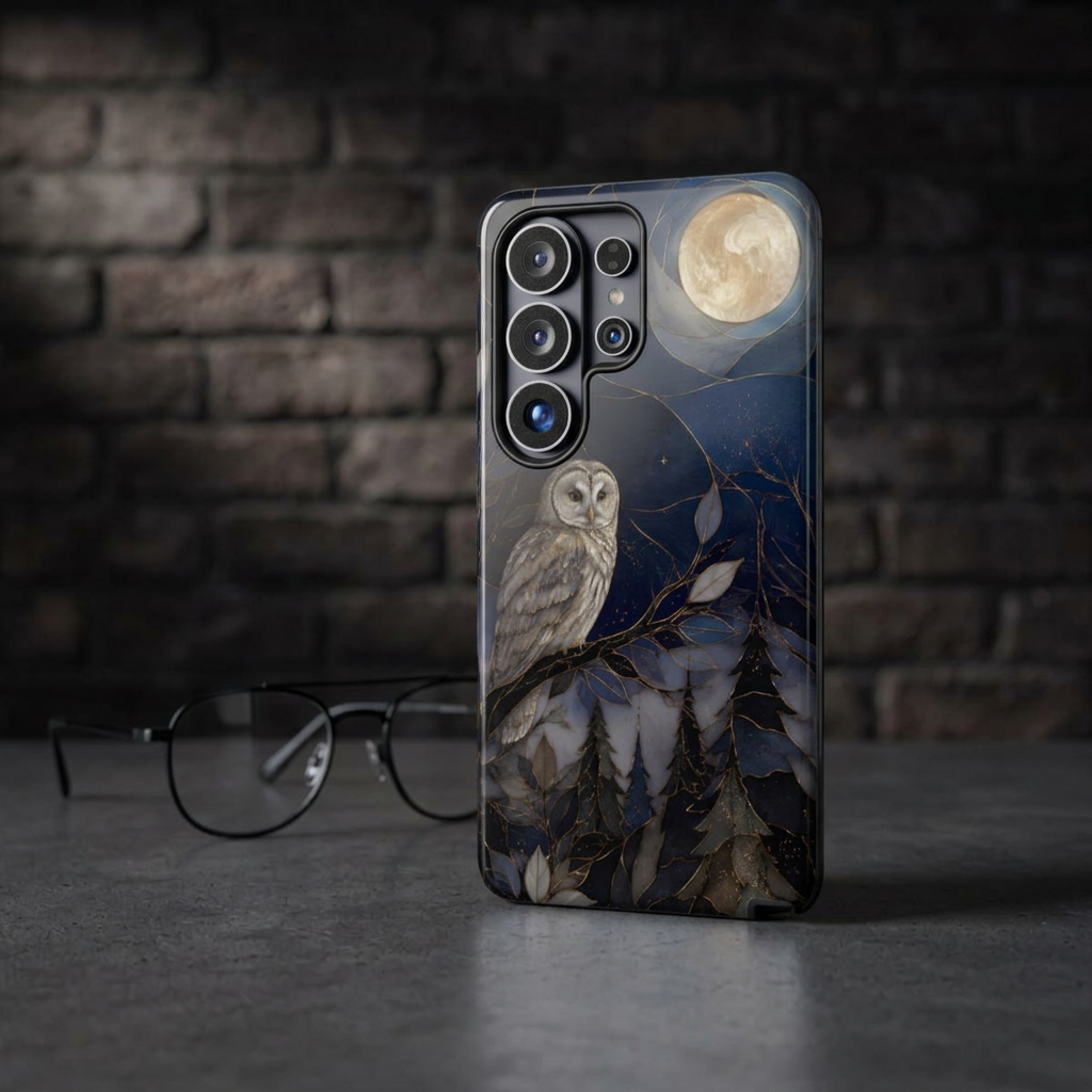 Owl Moon Samsung Galaxy Phone Case | Woodland Forest Night Art
