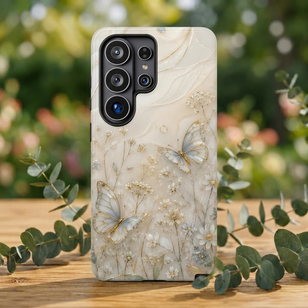 Butterfly Floral Samsung Galaxy Phone Case | Cottagecore Meadow Art Cover