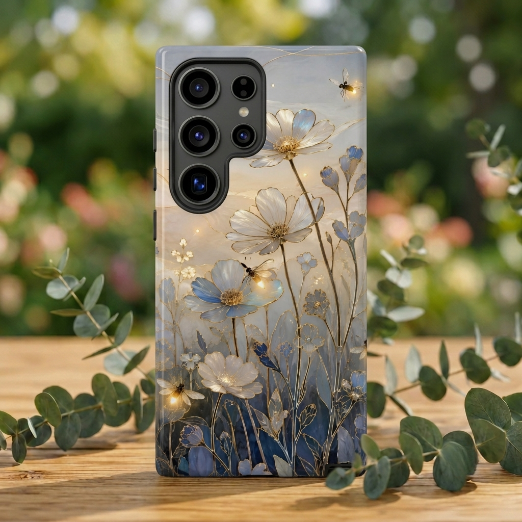 Moonlit Wildflower Samsung Galaxy Phone Case | Firefly Meadow Art Cover