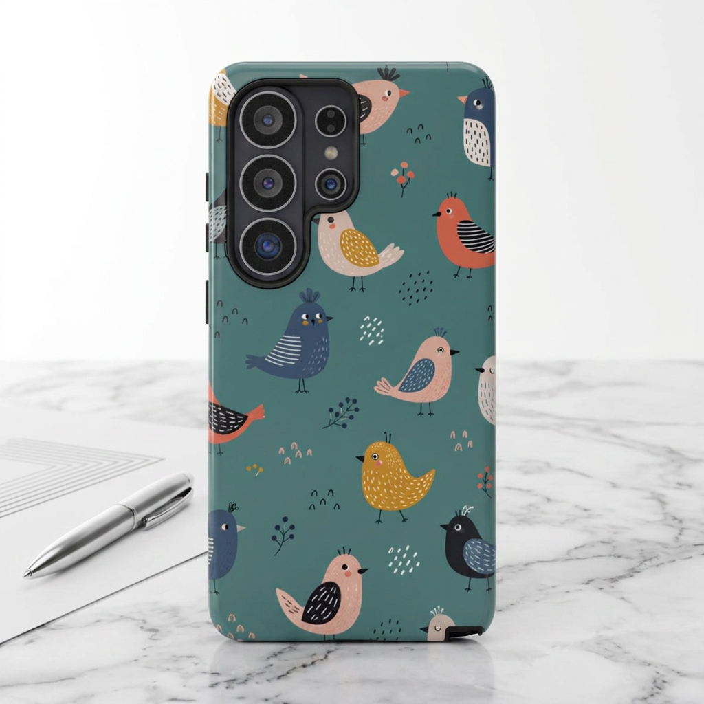Colorful Bird Samsung Galaxy Phone Case | Cute Bird Pattern Cover
