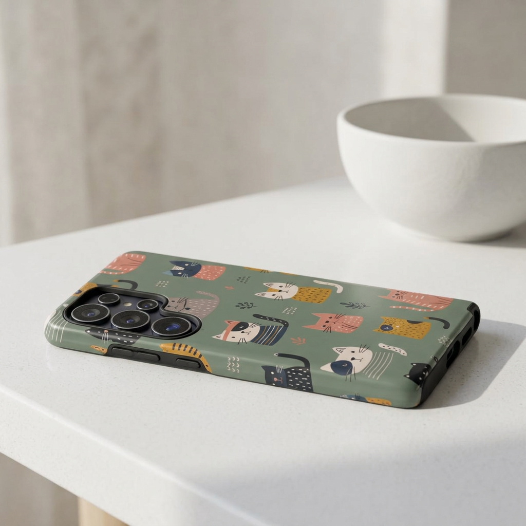 Cute Cat Samsung Galaxy Phone Case | Whimsical Cat Pattern Cover