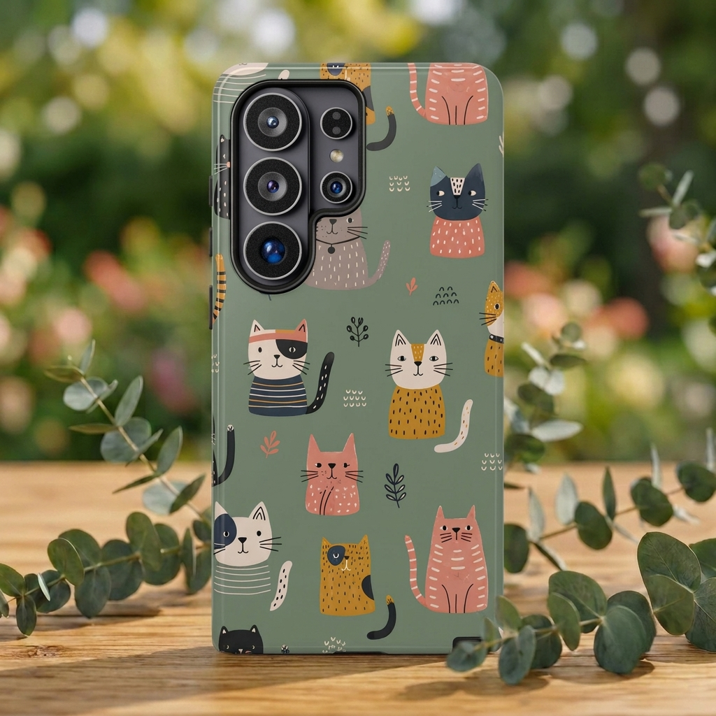 Cute Cat Samsung Galaxy Phone Case | Whimsical Cat Pattern Cover