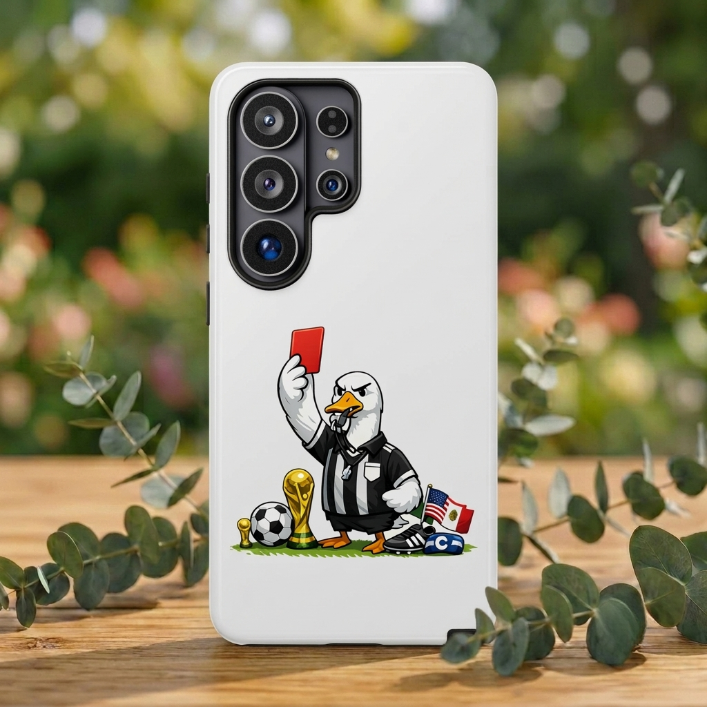 Funny Goose Referee Samsung Galaxy Phone Case | Soccer Red Card Art Cover