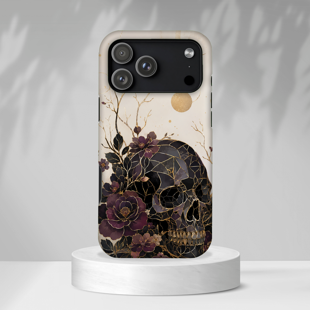 Gothic Skull iPhone Case | Dark Floral Rose Art Cover