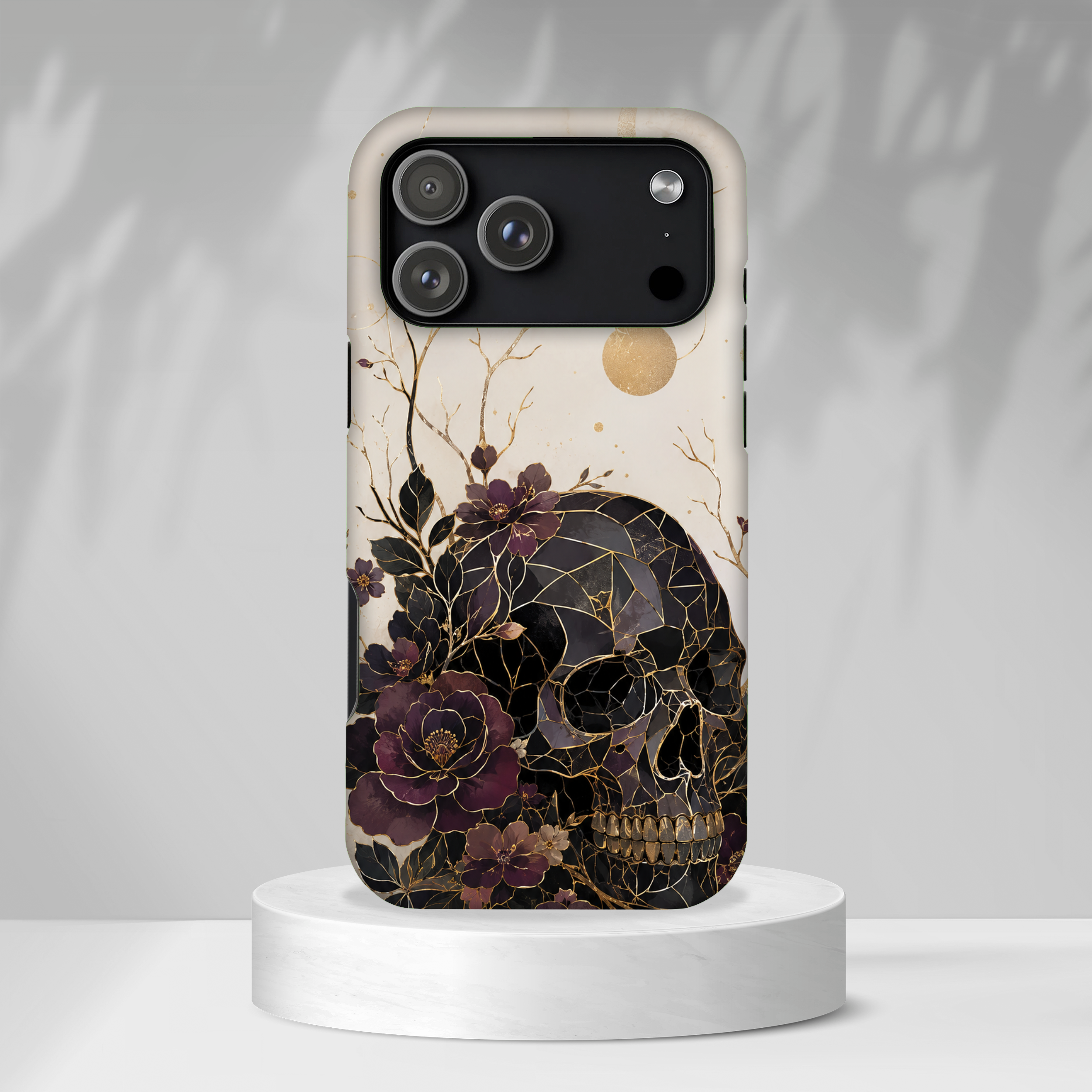 Gothic Skull iPhone Case | Dark Floral Rose Art Cover