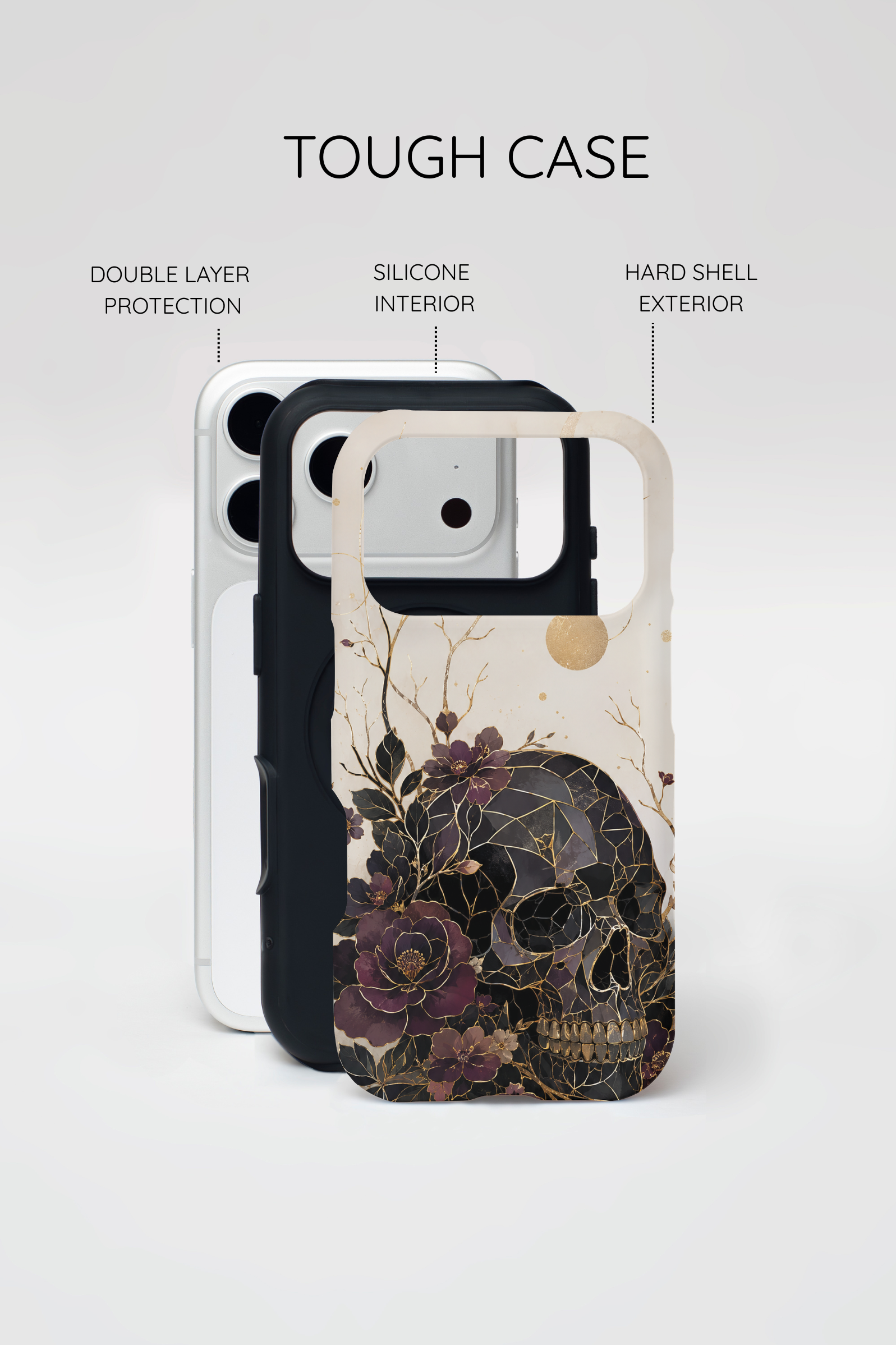 Gothic Skull iPhone Case | Dark Floral Rose Art Cover