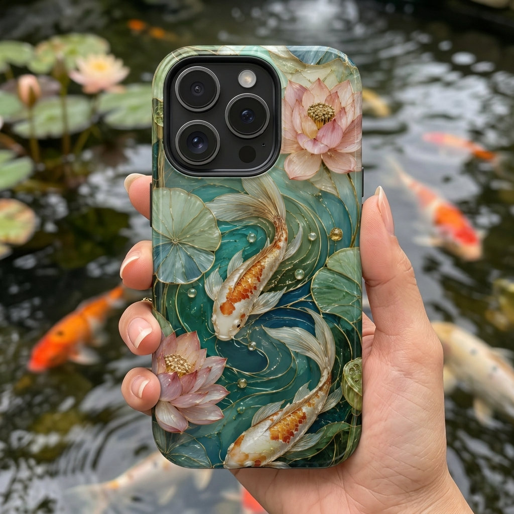 Koi Fish iPhone Case | Lotus Pond Art Cover